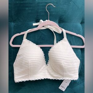 Shade & Shore White Crochet Bikini Top NWT